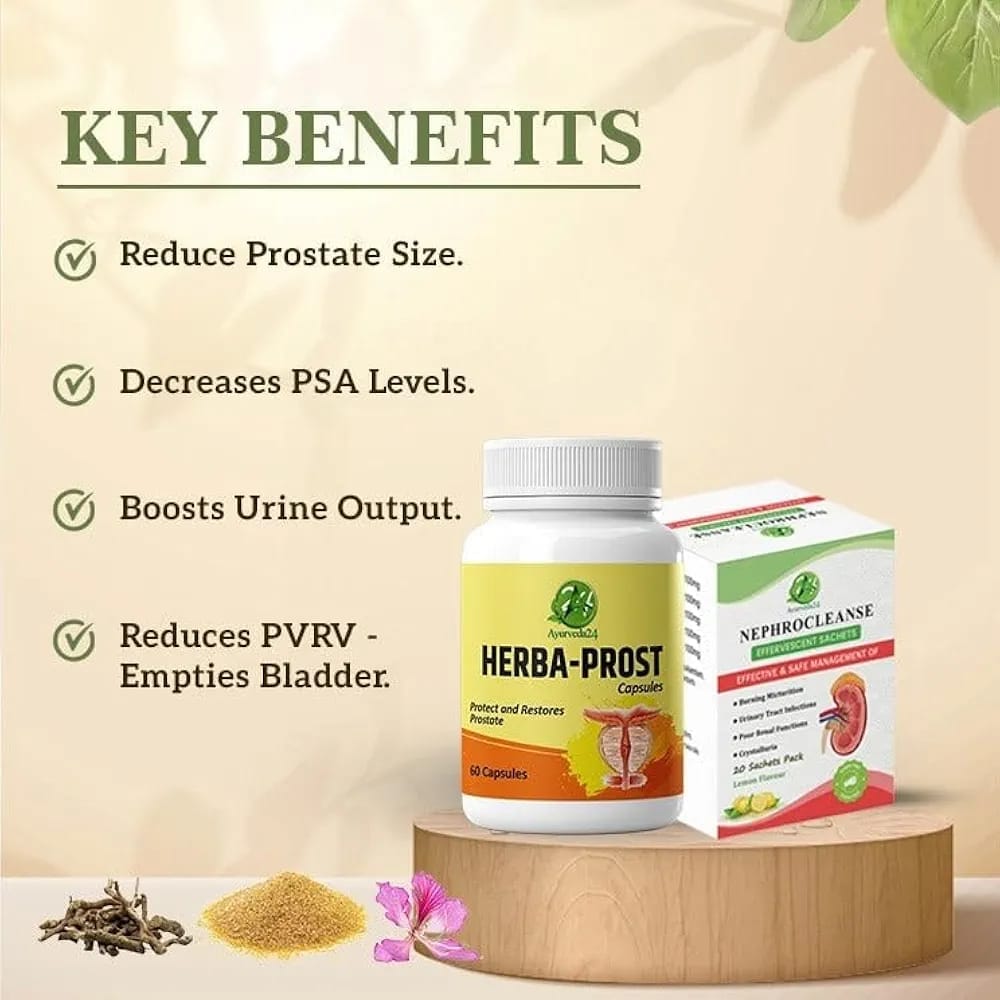 Herba-Prost और Nephrocleanse — पैक पर दर्शाए गए मुख्य बिंदु