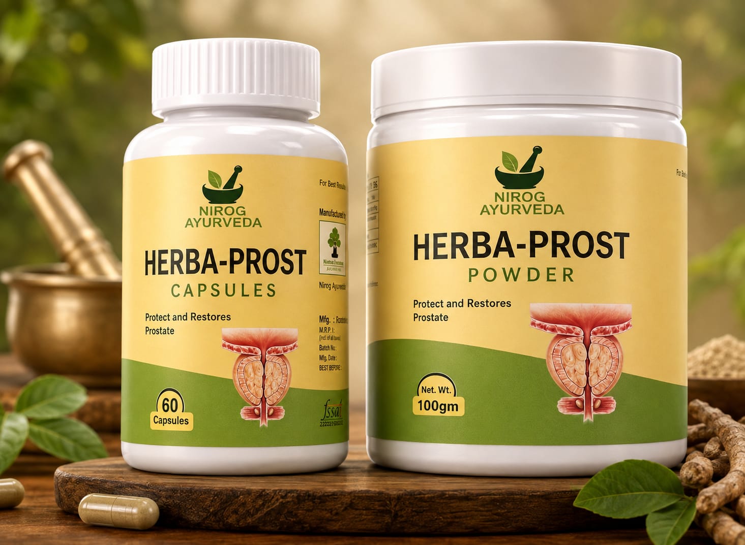 Nirog Ayurveda Herba-Prost Capsules (60 कैप्सूल) और Herba-Prost Powder (100gm)